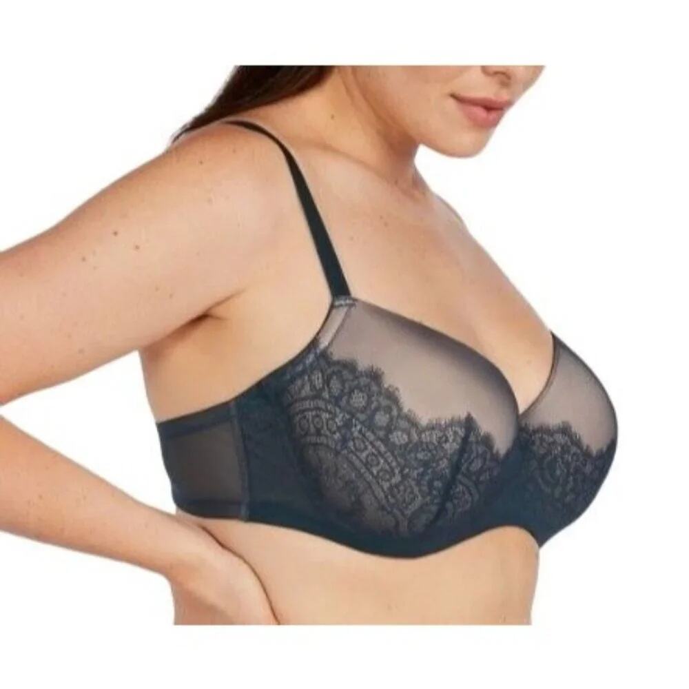 ThirdLove Eyelash Lace Demi Bra Darkest Teal 40D